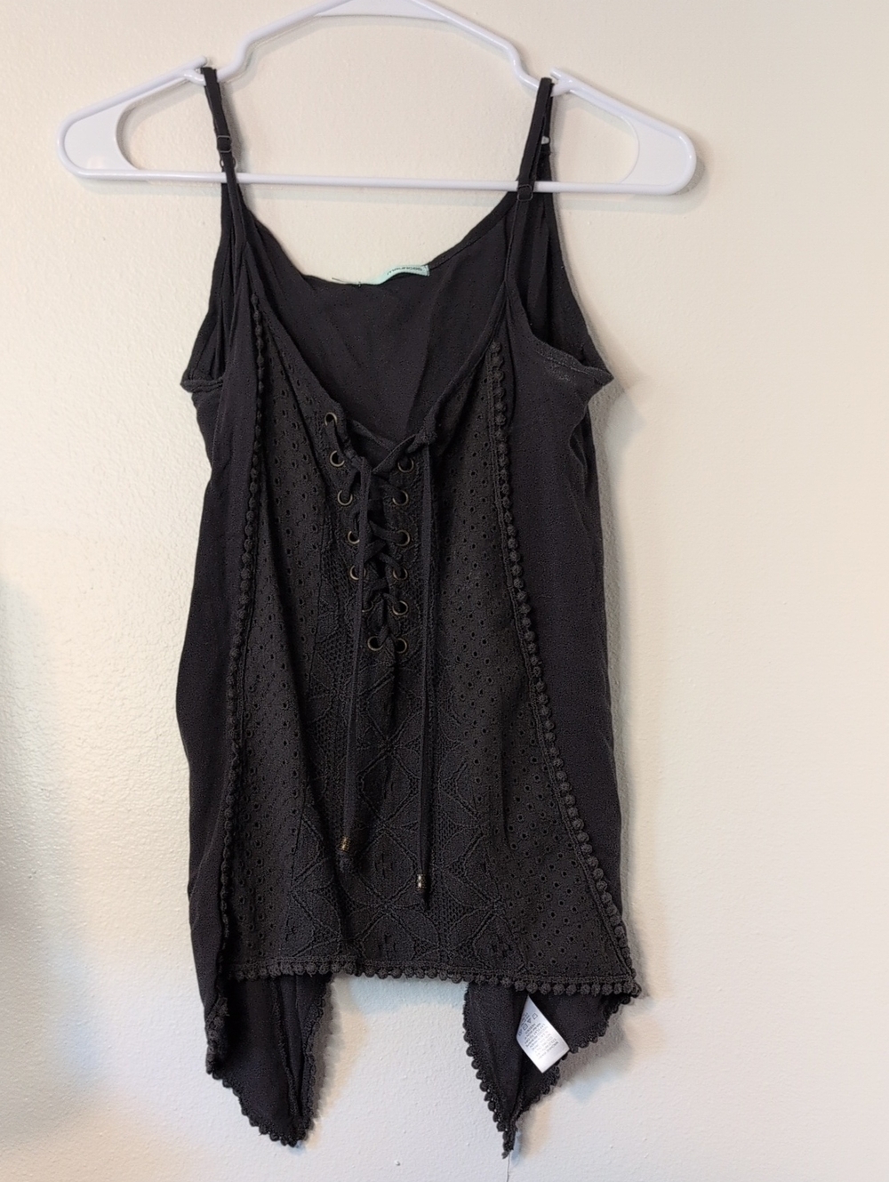 Black Lace-Up Handkerchief Hem Tank Top